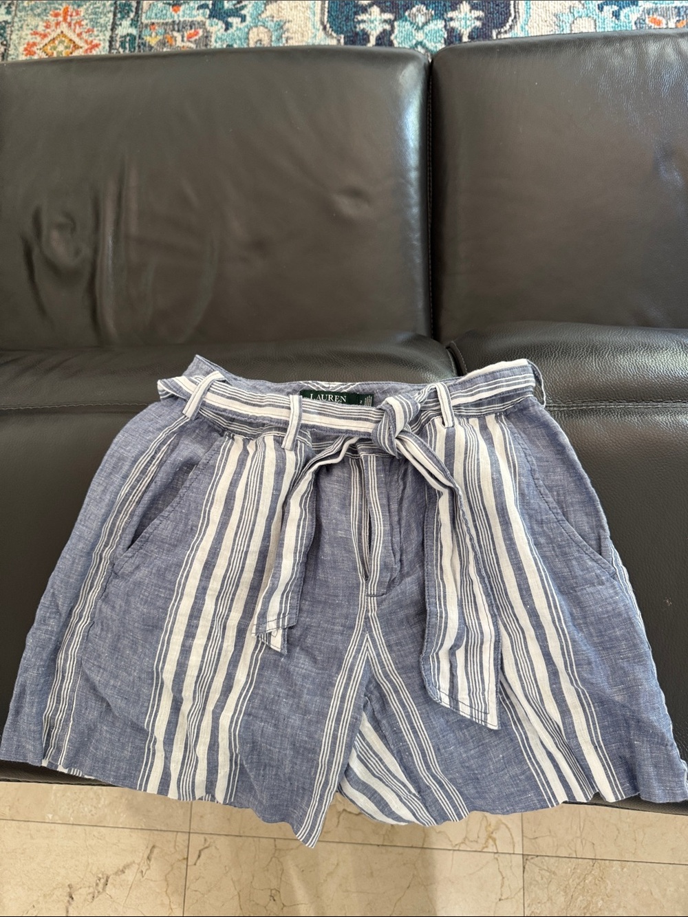 Ralph Lauren Blue & White Striped Tie-Waist Shorts